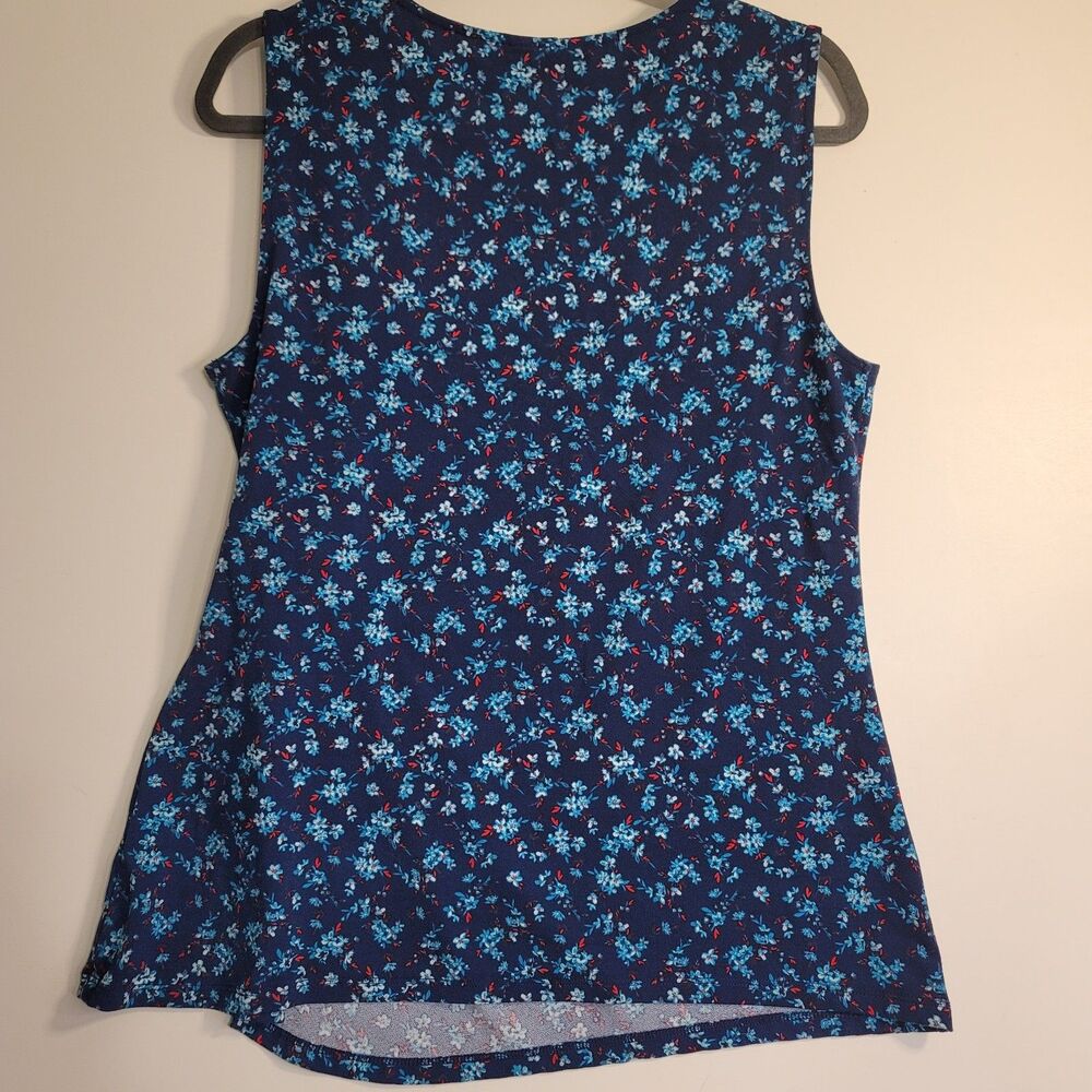 Elle Navy Blue Floral Side Tie Sleeveless Blouse Top Women's Large Soft Stretch - Picture 4 of 7